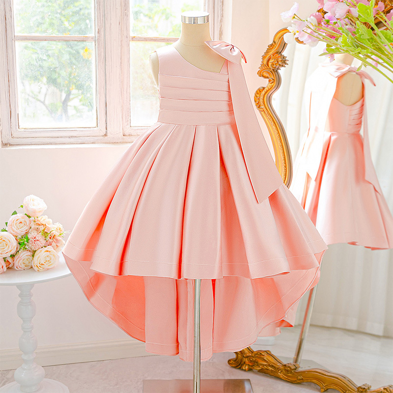 Satin Bow Sleeveless Midi Dresses - Pink - 12Y - image 1