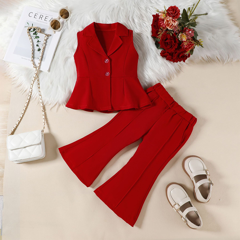 Cotton-Blend Sleeveless Two-piece Set - Wine - 6-7Y - image 19