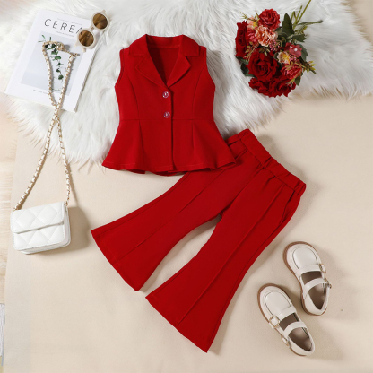 Cotton-Blend Sleeveless Two-piece Set - Wine - 6-7Y - image 19