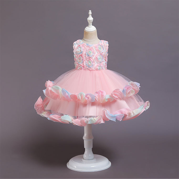 Mesh Rosette Sleeveless Midi Dresses - Pink - 9-10Y - image 1