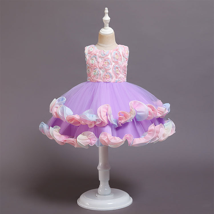Mesh Rosette Sleeveless Midi Dresses - Purple - 9-10Y - image 16