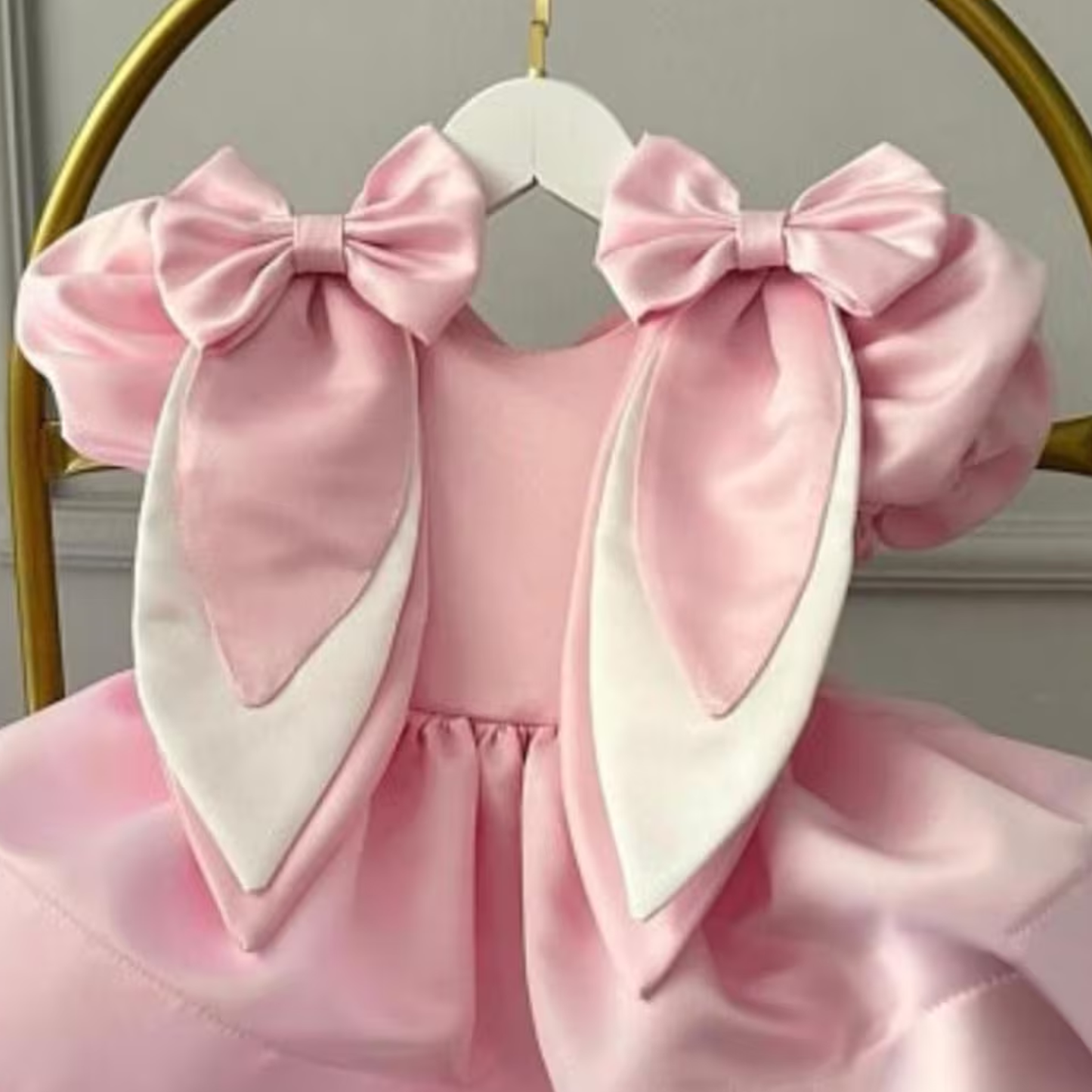 Satin Bow Bunny Ear Accents Short Sleeve Short Dresses - image 5