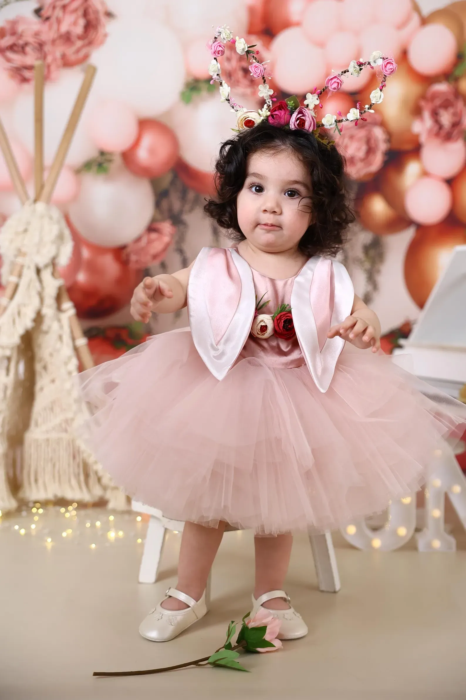 Mesh Split Joint Bunny Ear Accents Rosette Sleeveless Midi Dresses - image 7