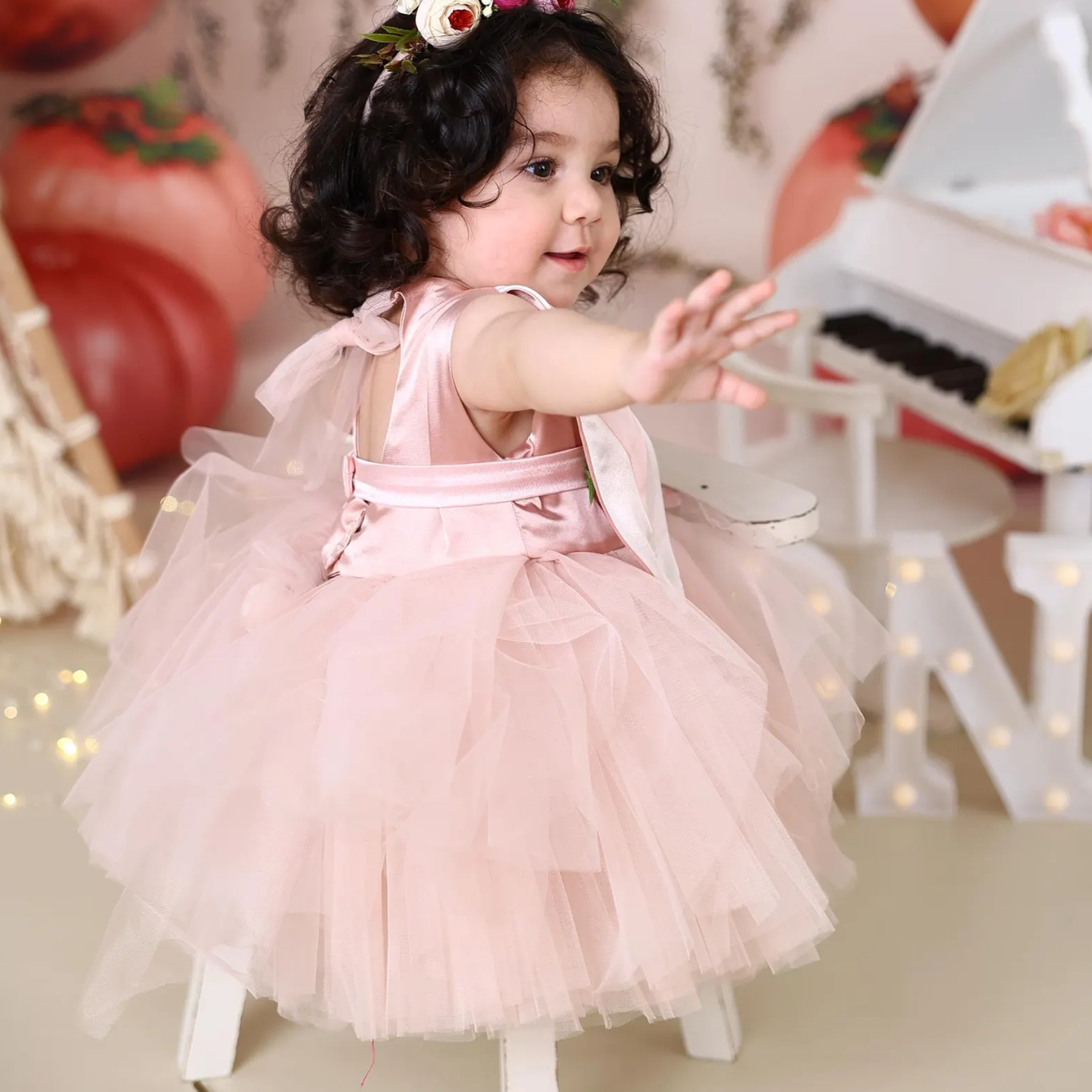 Mesh Split Joint Bunny Ear Accents Rosette Sleeveless Midi Dresses - image 5