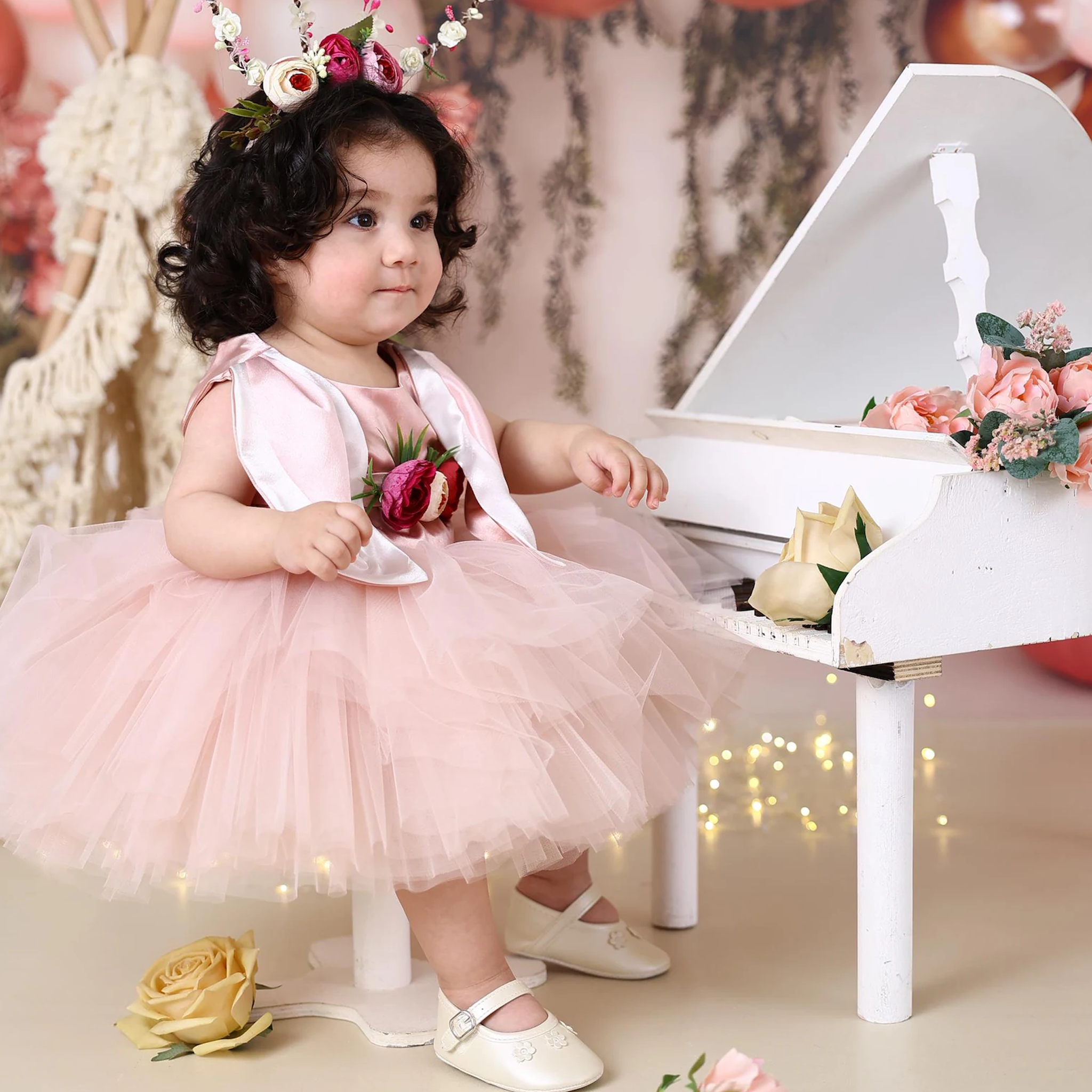 Mesh Split Joint Bunny Ear Accents Rosette Sleeveless Midi Dresses - image 3