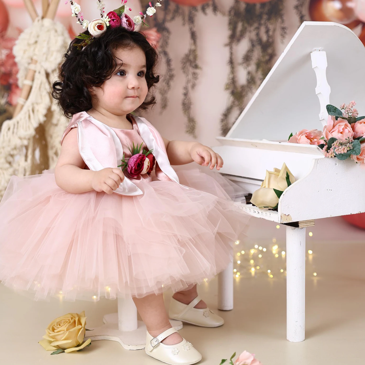 Mesh Split Joint Bunny Ear Accents Rosette Sleeveless Midi Dresses - image 3