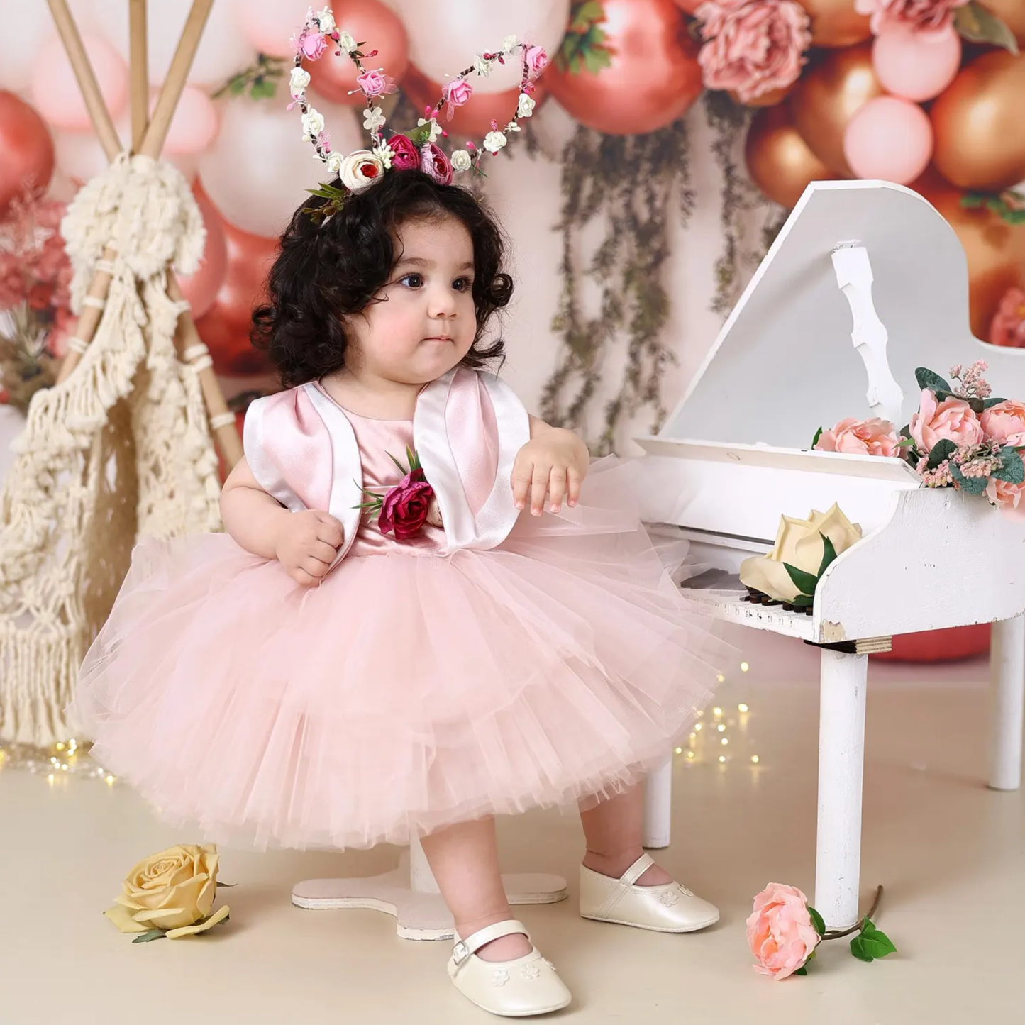 Mesh Split Joint Bunny Ear Accents Rosette Sleeveless Midi Dresses - image 4