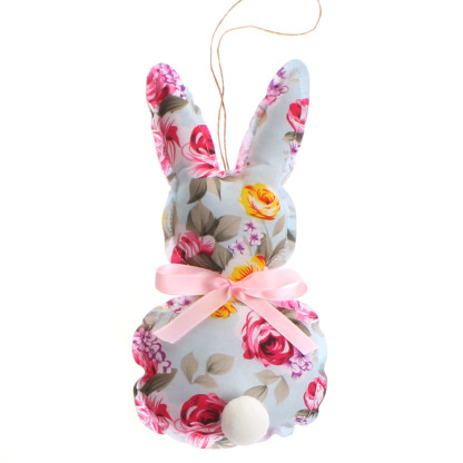 Polka Dots Fuzzy Ball Bunny Doll Toys - Blue with Big Flowers - image 10