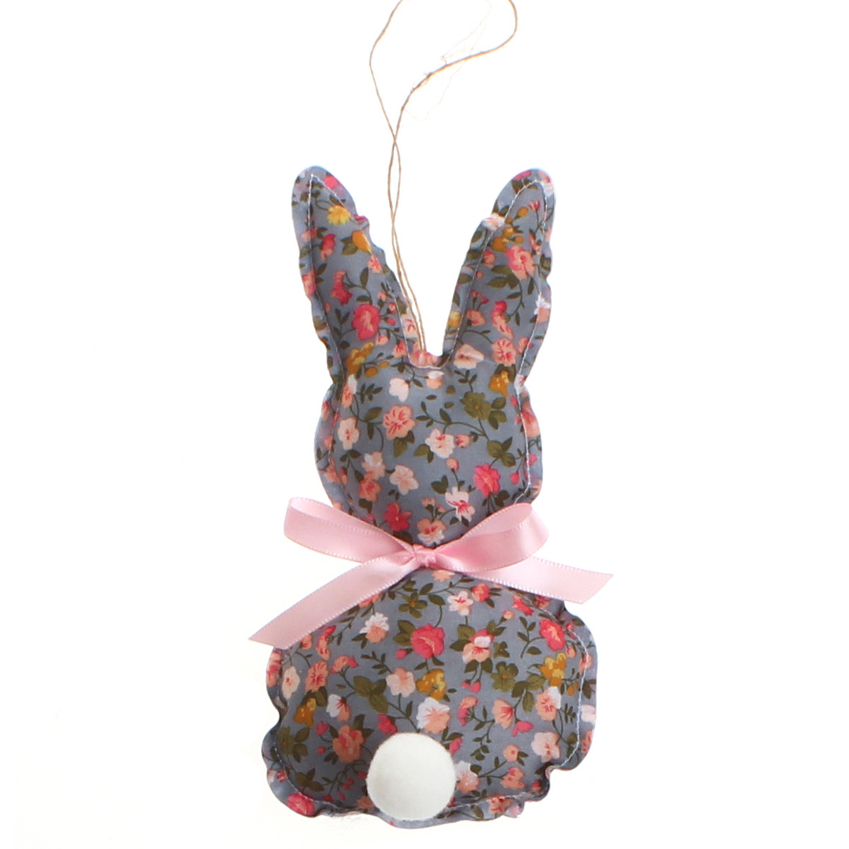Polka Dots Fuzzy Ball Bunny Doll Toys - Gray Base with Small Flowers - image 7