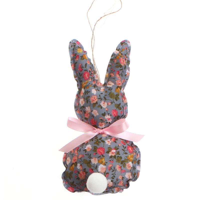 Polka Dots Fuzzy Ball Bunny Doll Toys - Gray Base with Small Flowers - image 7