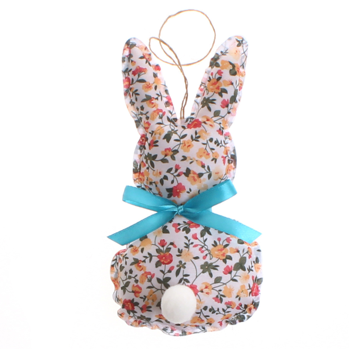 Polka Dots Fuzzy Ball Bunny Doll Toys - White Base with Small Flowers - image 1