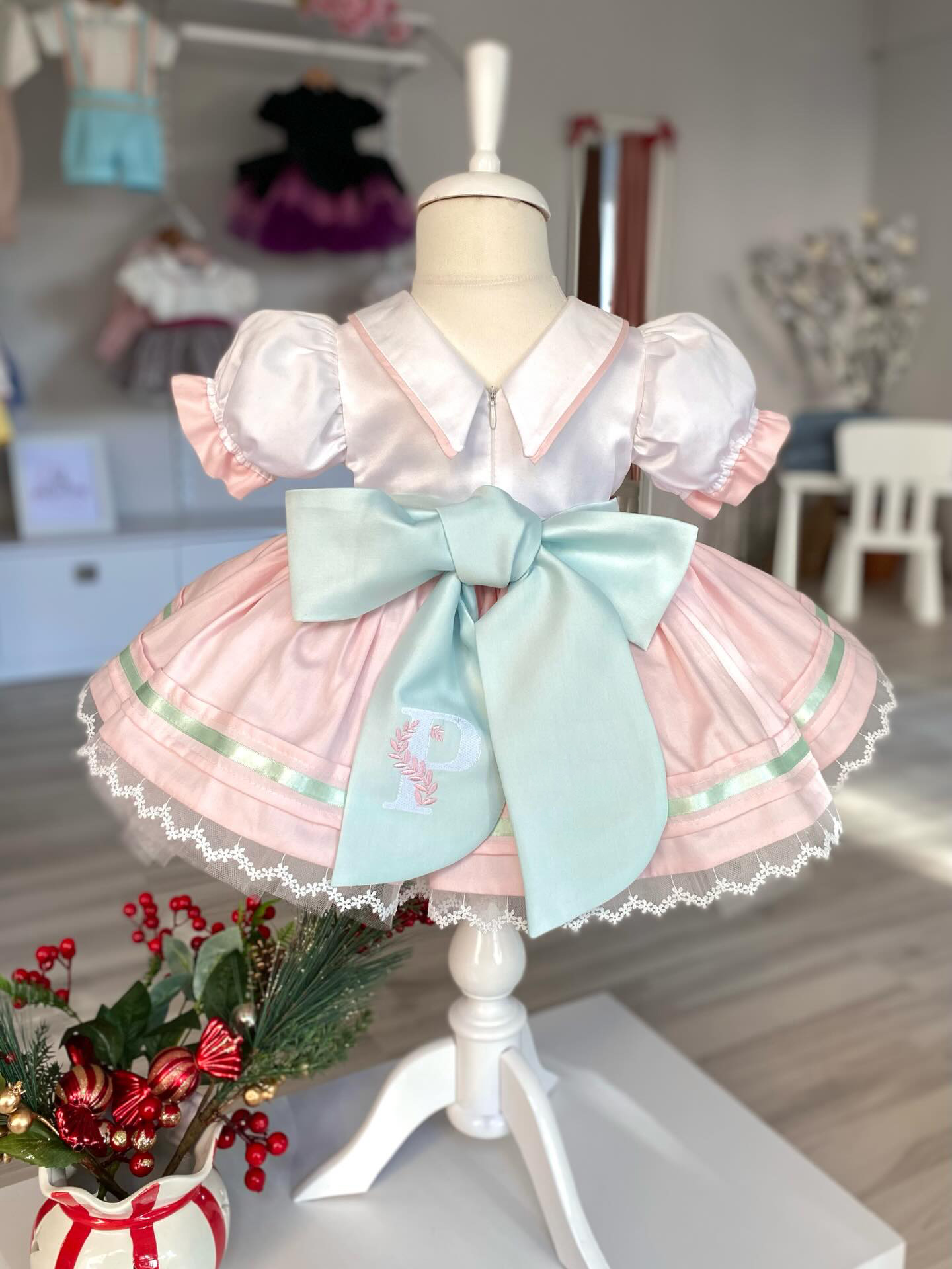 Satin Bow Embroidery Short Sleeve Short Dresses - image 7