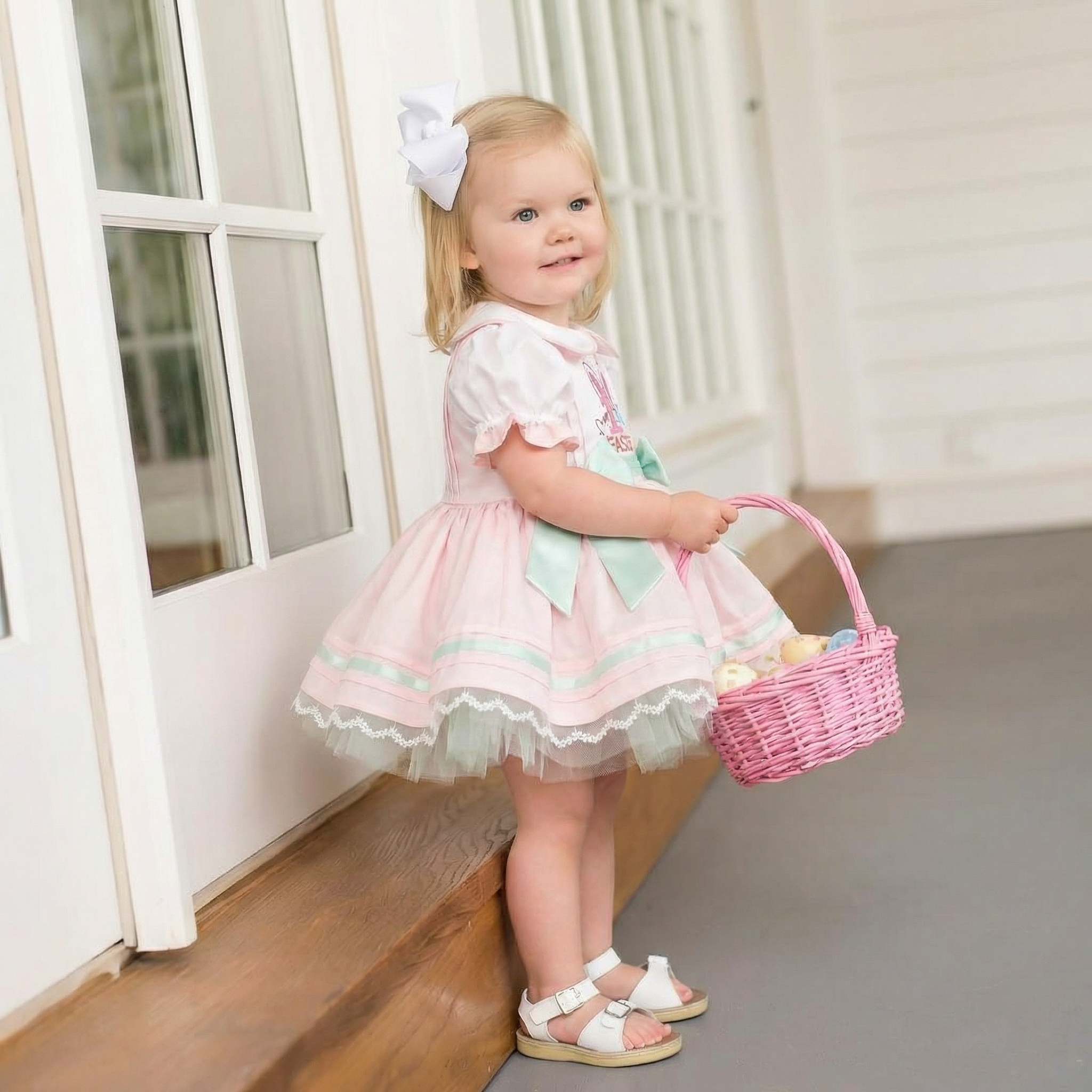 Satin Bow Embroidery Short Sleeve Short Dresses - image 3