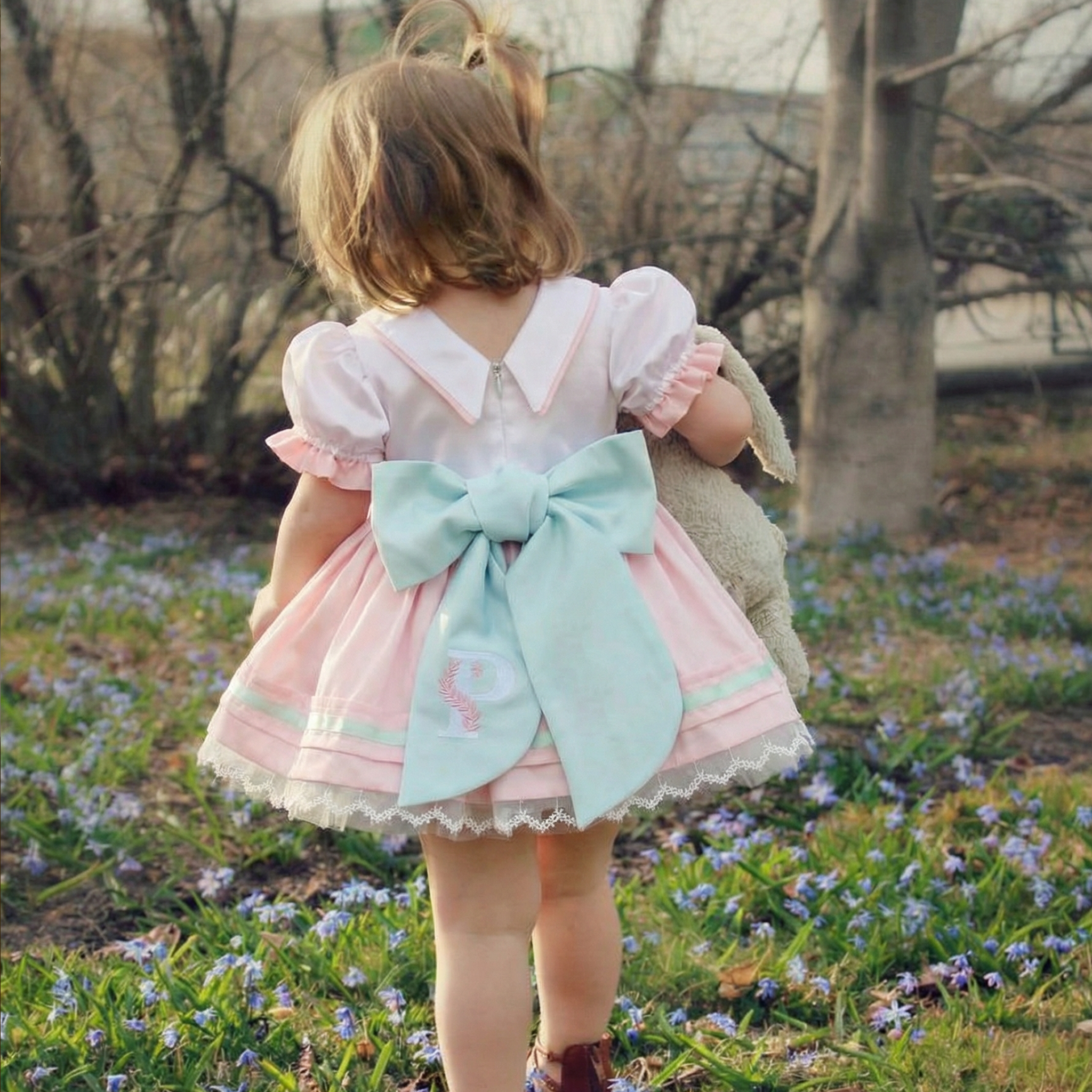 Satin Bow Embroidery Short Sleeve Short Dresses - image 6