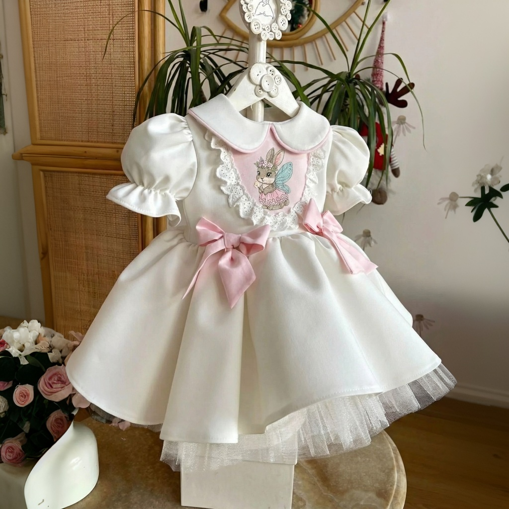 Satin Bow Embroidery Short Sleeve Midi Dresses - image 4