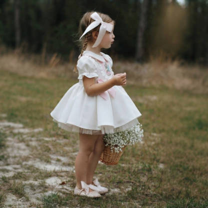 Satin Bow Embroidery Short Sleeve Midi Dresses - image 5