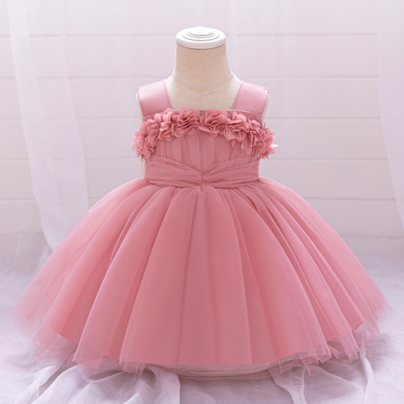 Mesh Rosette Sleeveless Midi Dresses - Bean Paste Pink Skirt - 12-18M - image 2