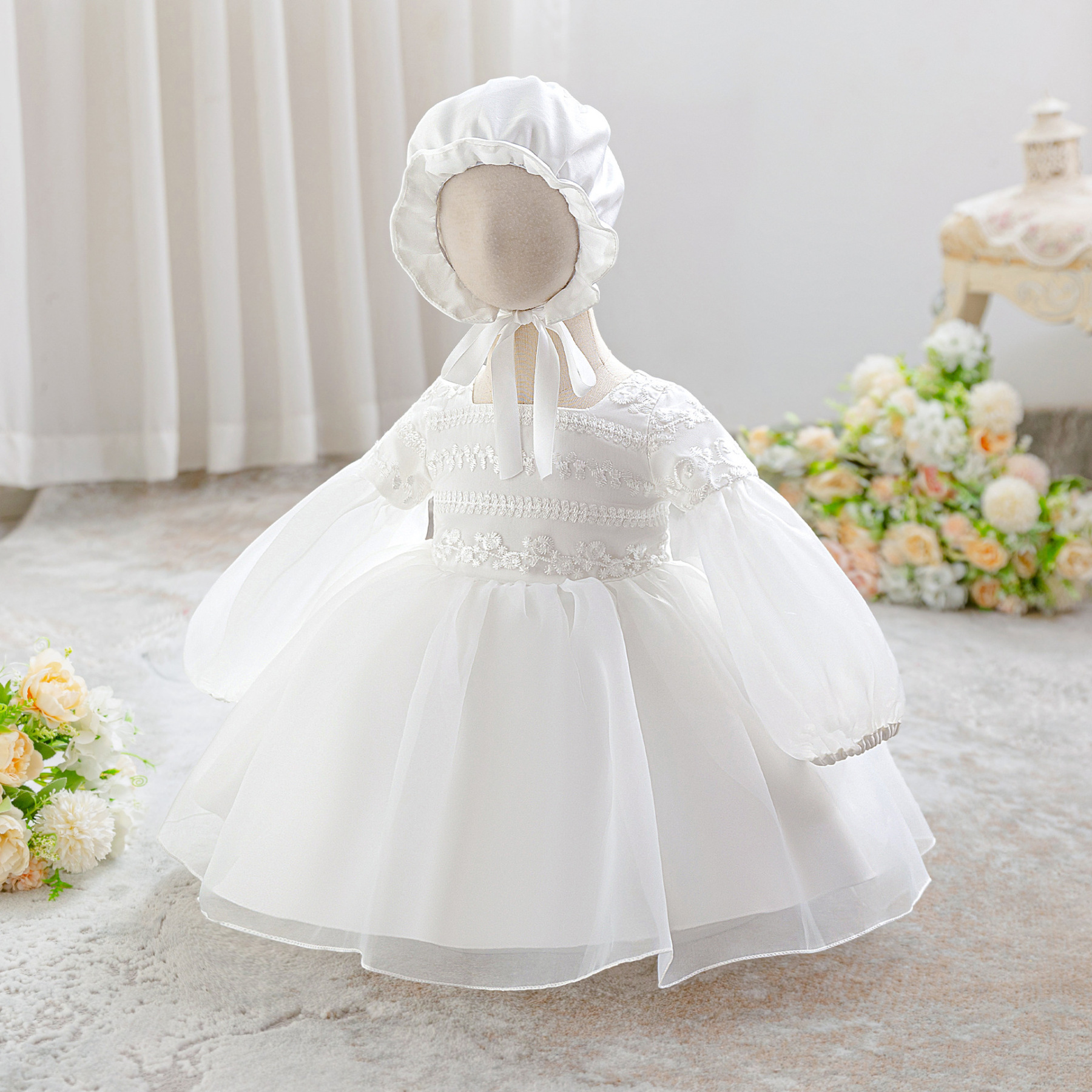 Easter Organza Split Joint Embroidery Long Sleeve Midi Dresses - image 4