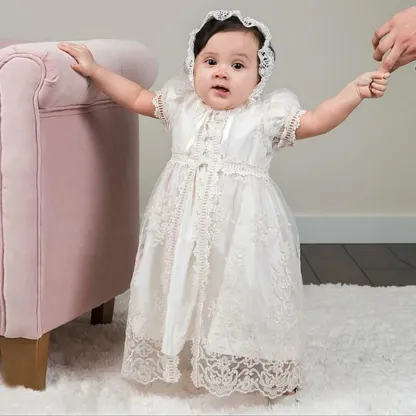 Easter Lace Short Sleeve Maxi Two-piece Set - Beige - 18-24M - image 1