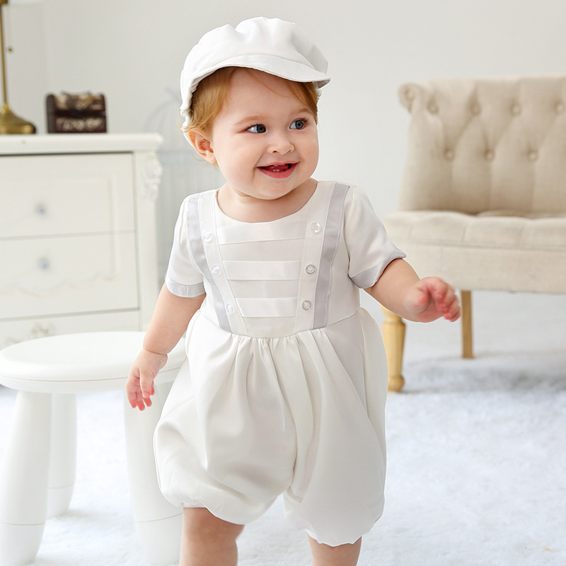 Easter Satin Split Joint Short Sleeve Fifth Pants With Hat - White - 18-24M - image 1