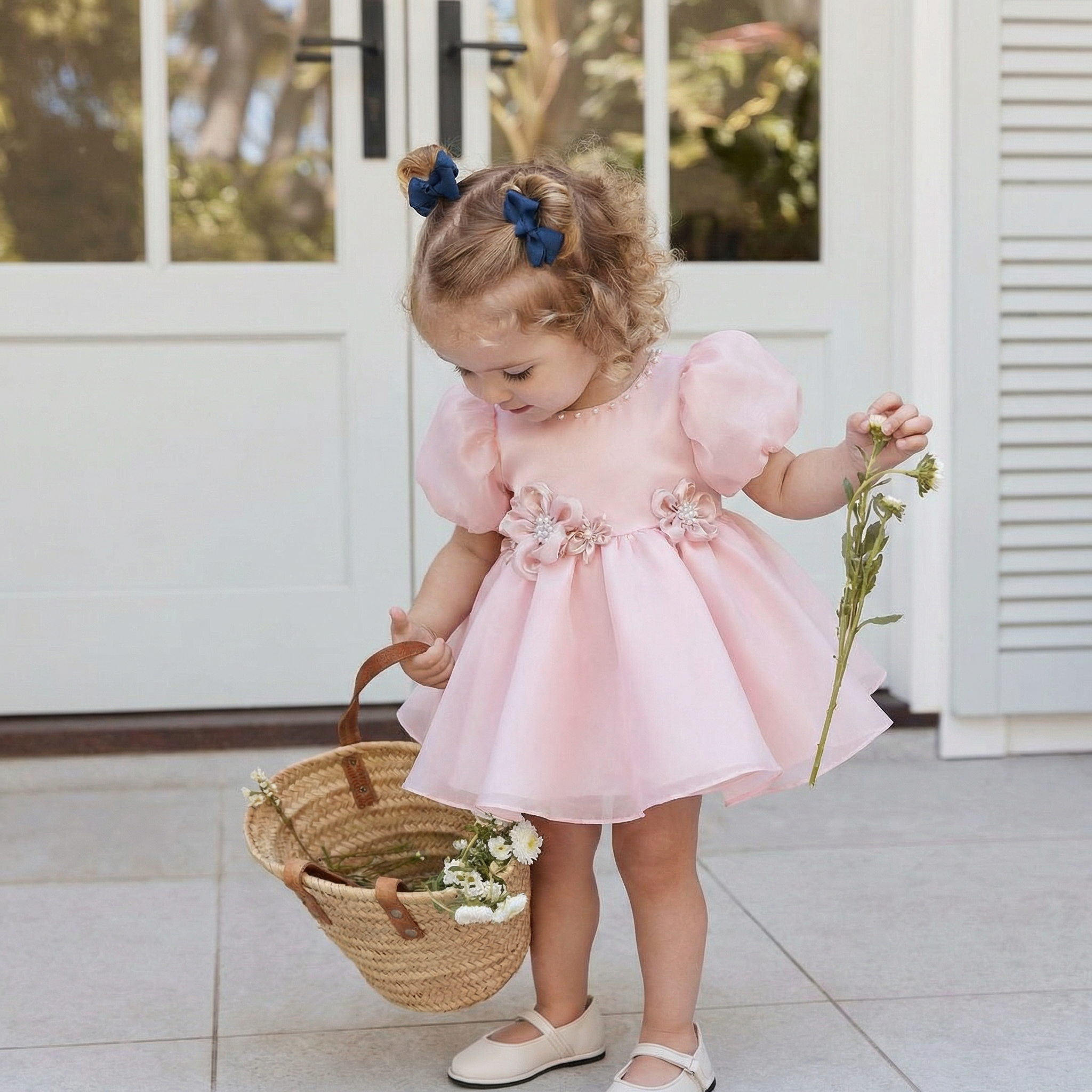 Organza Rosette Short Sleeve Midi Dresses - image 2
