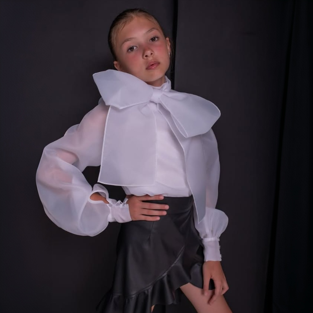 Organza Bow Long Sleeve Regular Shirt - White - 8Y - image 1
