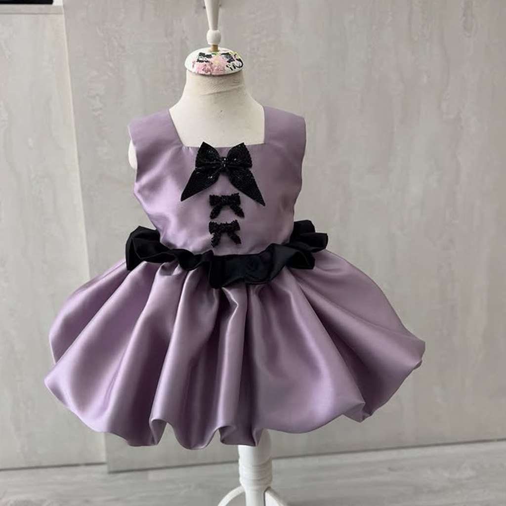 Satin Bow Butterfly Sleeveless Midi Dresses - Purple - 8Y - image 2