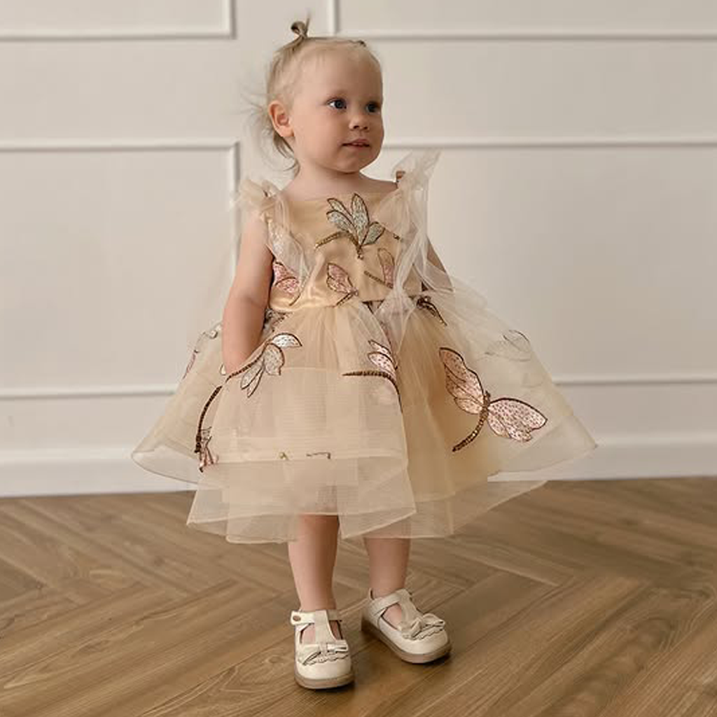 Satin Embroidery Sleeveless Midi Dresses - Champagne - 5Y - image 1