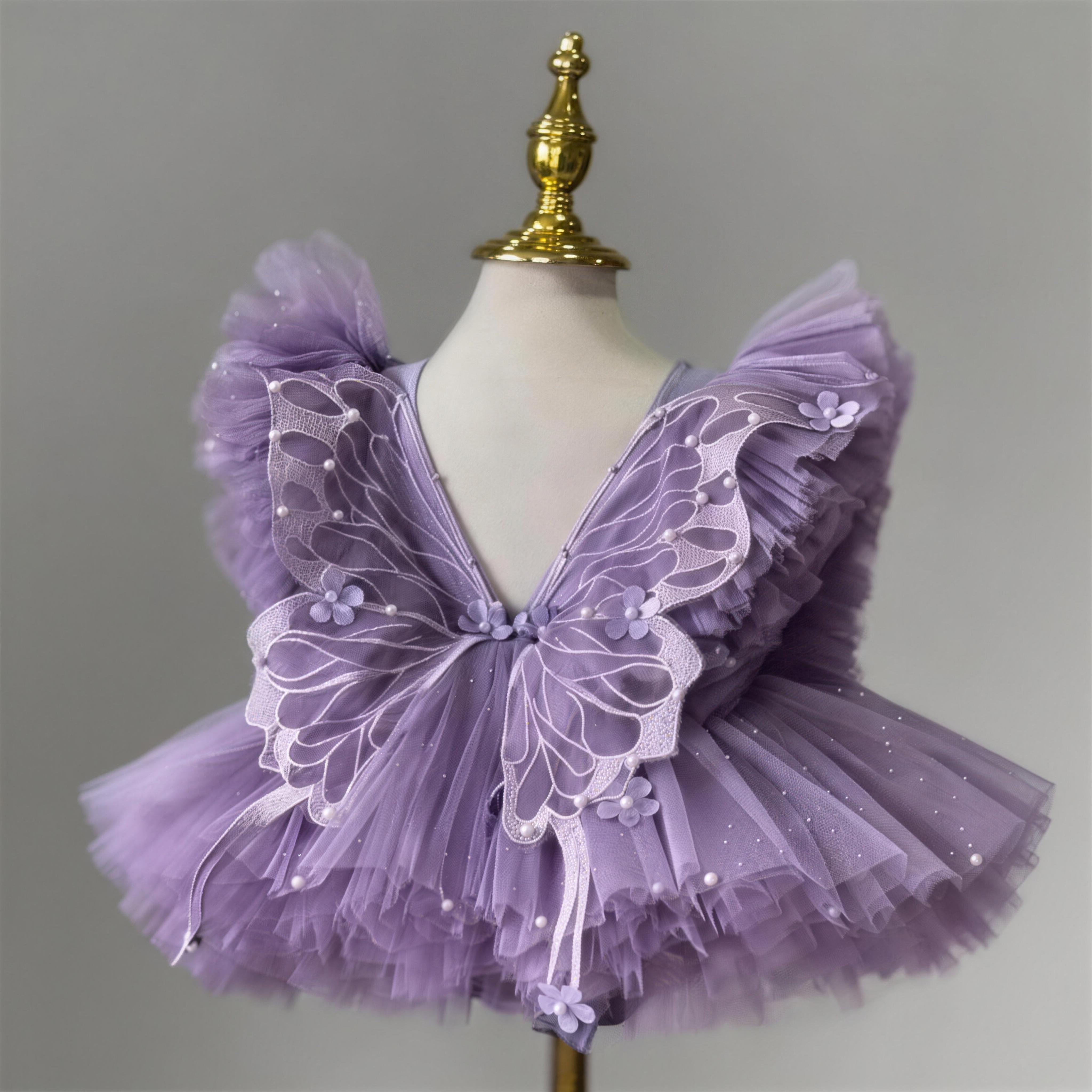 Mesh Flora Pearl Sleeveless Short Dresses - Purple - 5Y - image 1