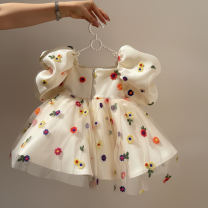 Satin Floral-embroidered Short Sleeve Midi Dresses - image 4