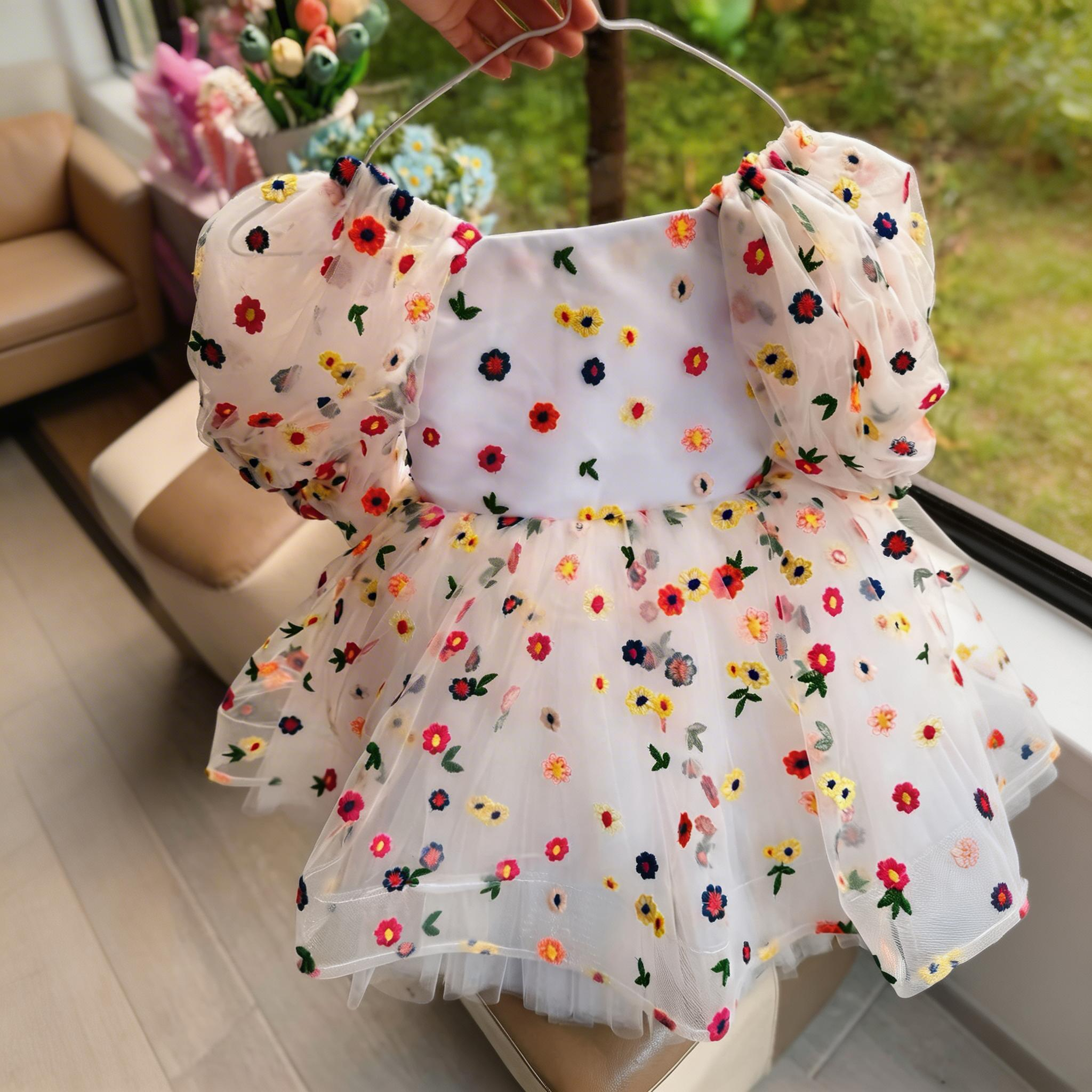 Mesh Floral-embroidered Short Sleeve Midi Dresses - image 2