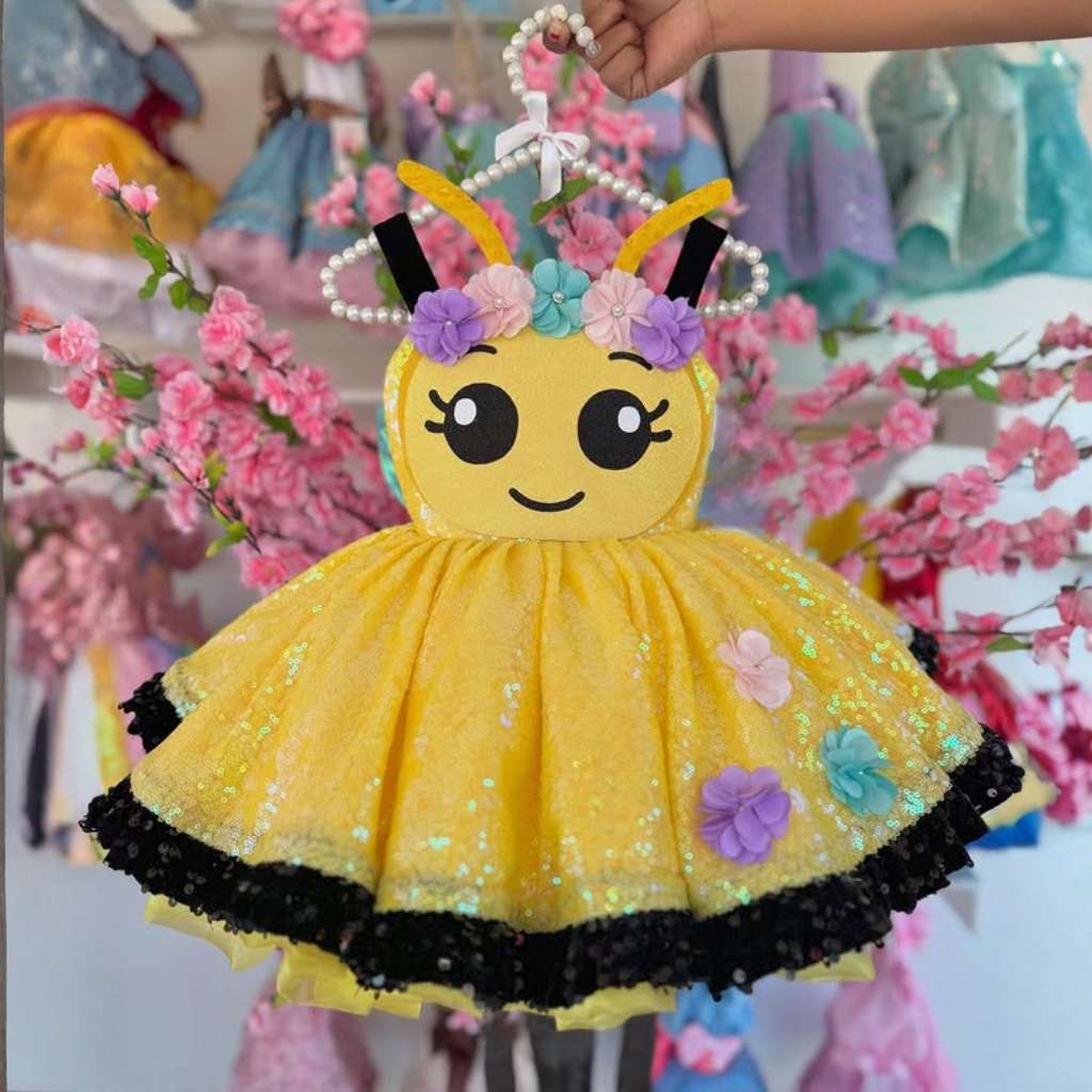 Glitter Split Joint Sleeveless Midi Dresses - Yellow - 4Y - image 1