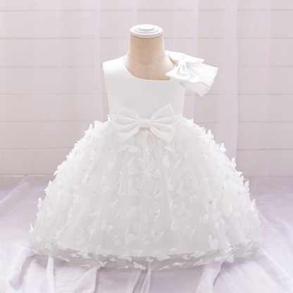 Mesh Bow Sleeveless Midi Dresses - White - 6-7Y - image 4