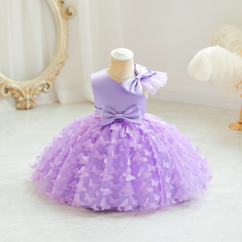 Mesh Bow Sleeveless Midi Dresses - Purple - 6-7Y - image 15