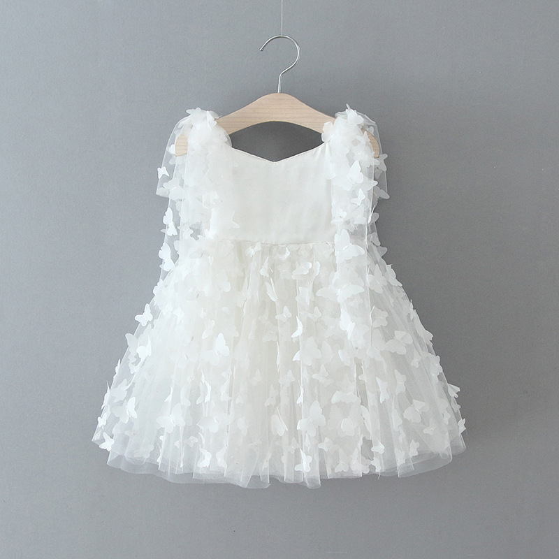Mesh Butterfly Sleeveless Midi Dresses - White - 6-7Y - image 1