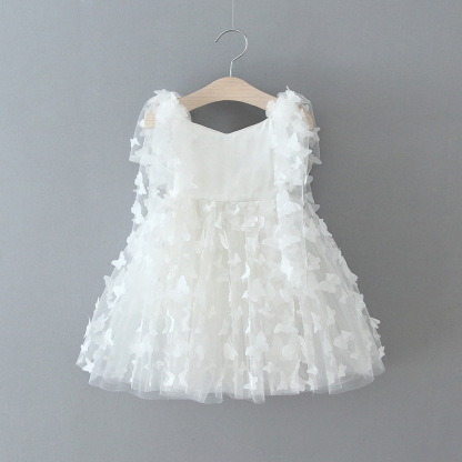 Mesh Butterfly Sleeveless Midi Dresses - White - 6-7Y - image 1