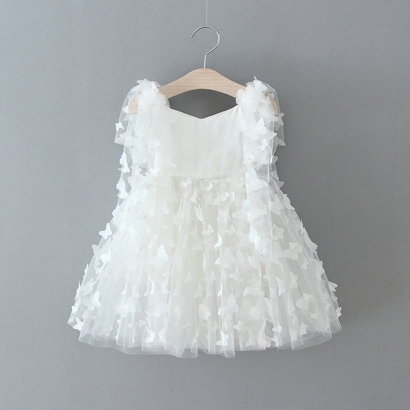 Mesh Butterfly Sleeveless Midi Dresses - White - 6-7Y - image 1