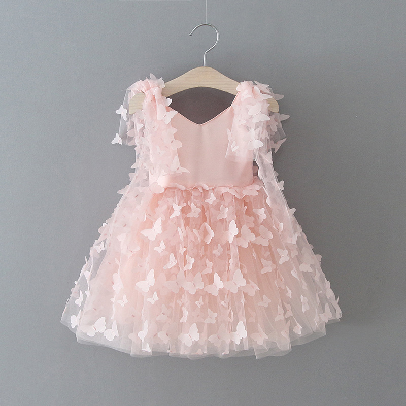 Mesh Butterfly Sleeveless Midi Dresses - Pink - 6-7Y - image 3