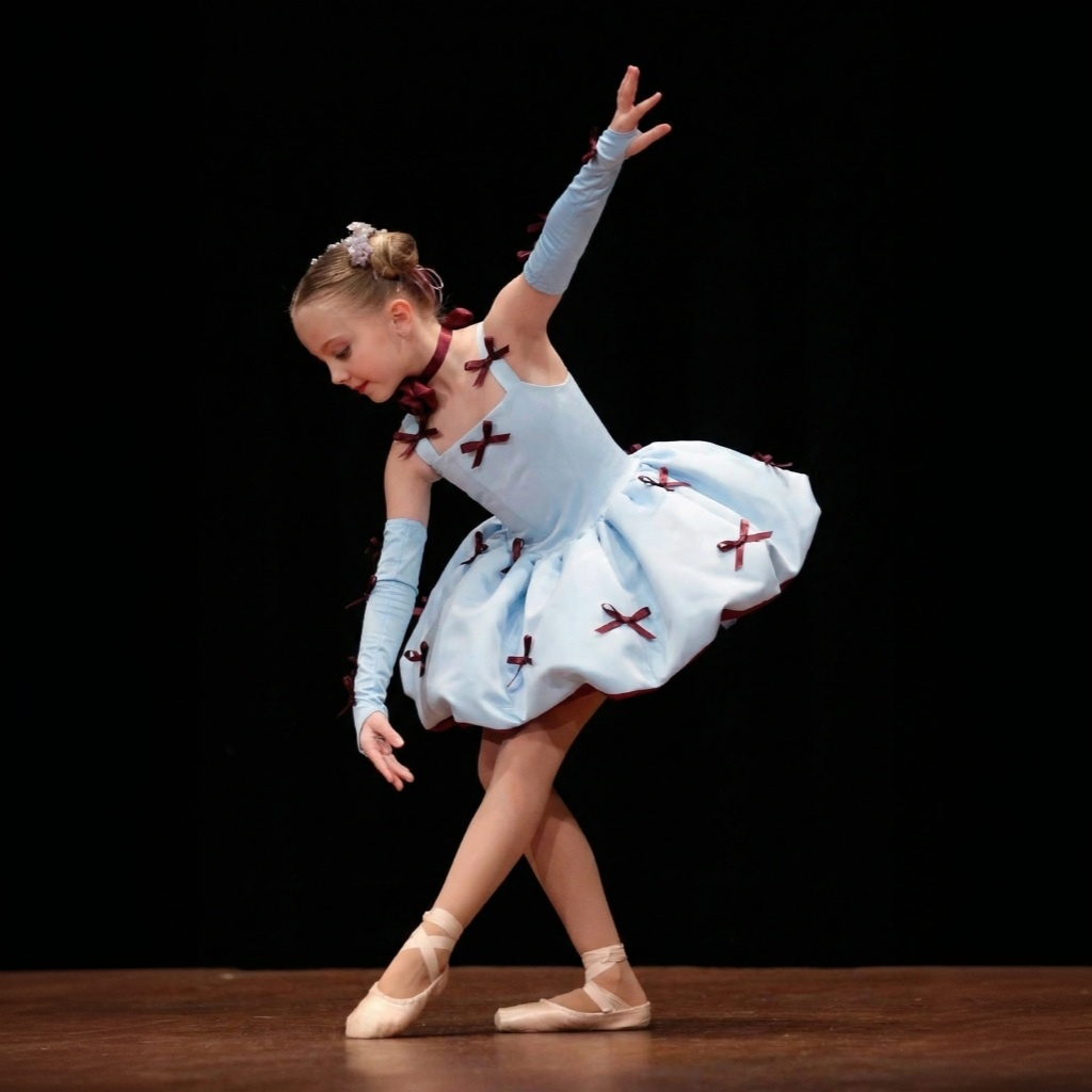 Satin FluffyFluffy Bow Sleeveless Midi Dresses - Blue - 8Y - image 1