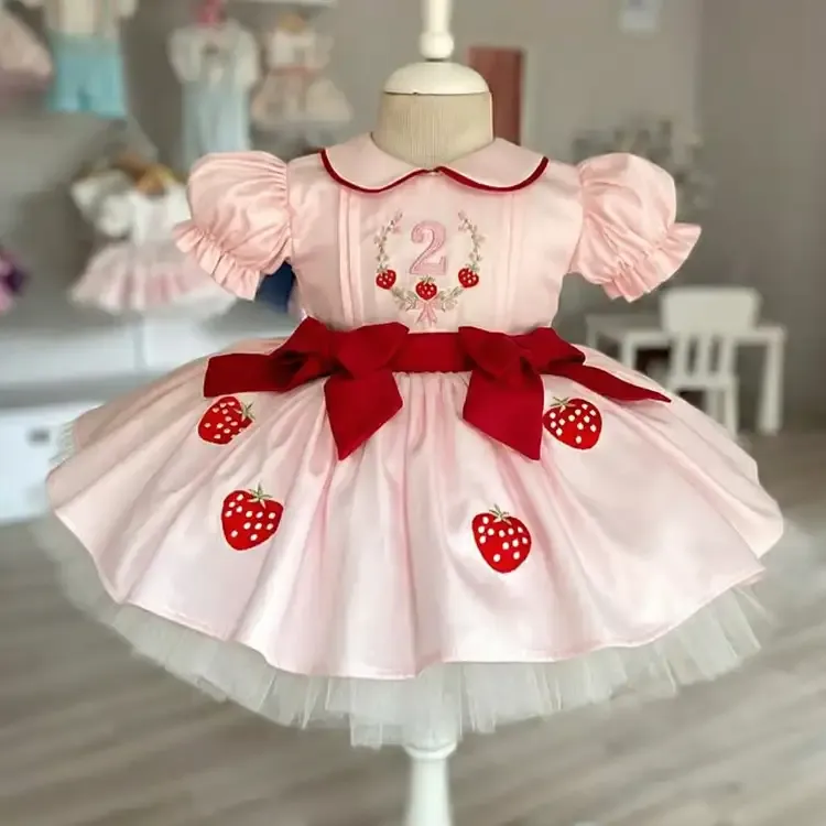 Satin Bow Short Sleeve Midi Dresses - Pink（Pre-order) - 2Y - image 11