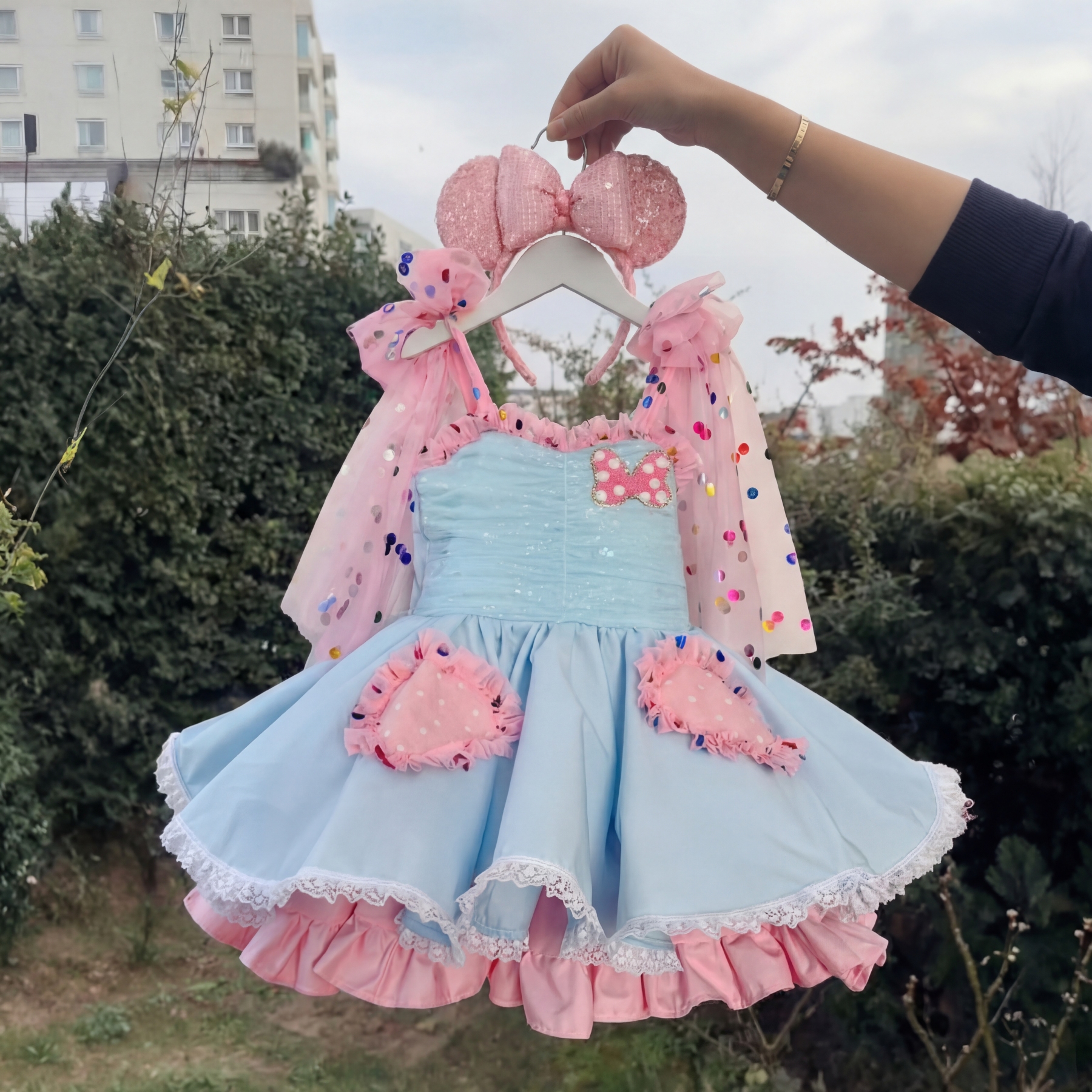 Satin Split Joint Flouncing Sleeveless Midi Dresses - Sky Blue - 4Y - image 1