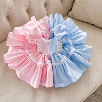 Cotton Split Joint Short Sleeve Midi Dresses - Pink&Blue - 4Y - image 1