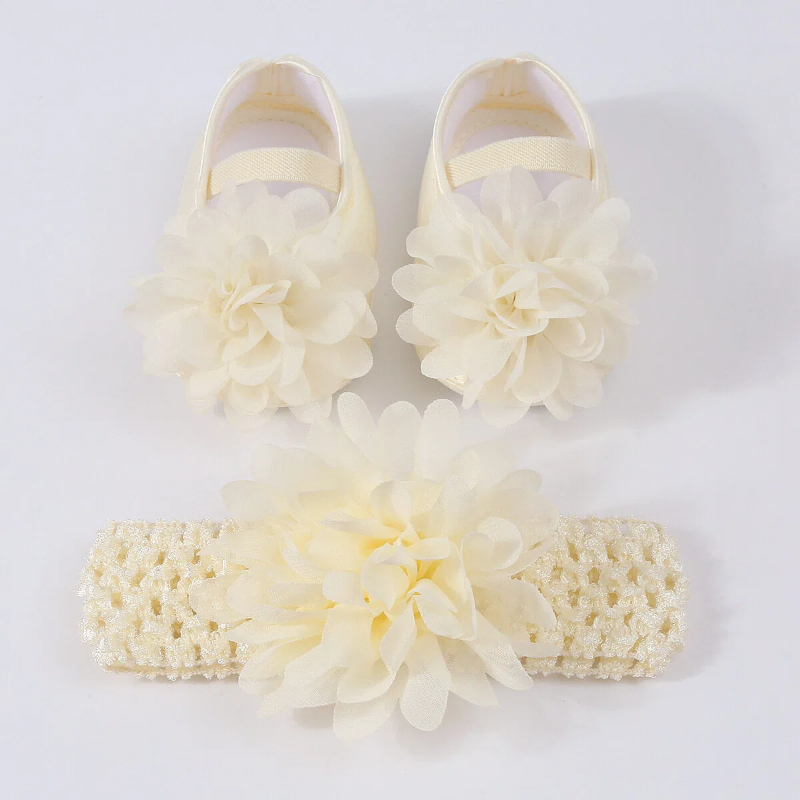 Mesh Rosette Sleeveless Midi Dresses - Beige Flower + Hair Band - 12-18M - image 13