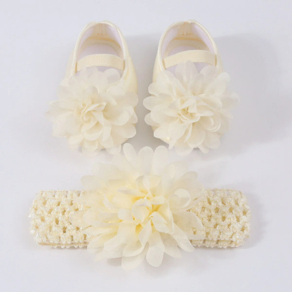 Mesh Rosette Sleeveless Midi Dresses - Beige Flower + Hair Band - 12-18M - image 13