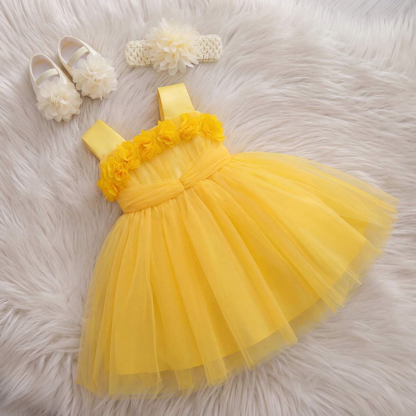 Mesh Rosette Sleeveless Midi Dresses - Yellow - 12-18M - image 11