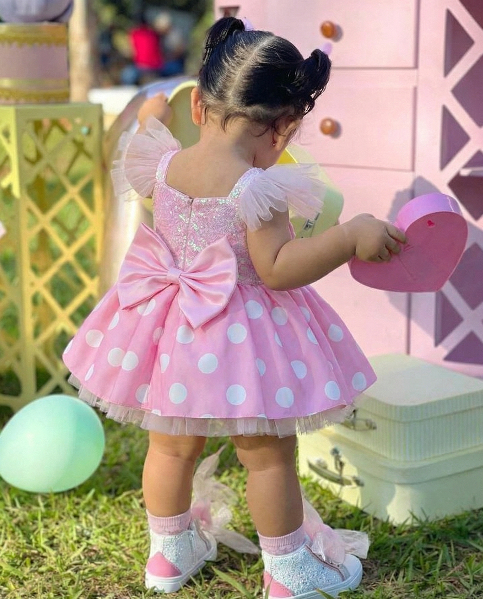 Satin Bow Sleeveless Midi Dresses - Pink - 2-3Y - image 1