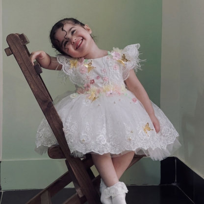 Mesh Butterfly Cap Sleeve Midi Dresses - White - 6-8Y - image 1