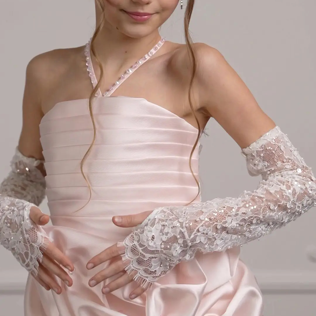 Solid With Sequins Gloves - White - 4-12Y - image 1