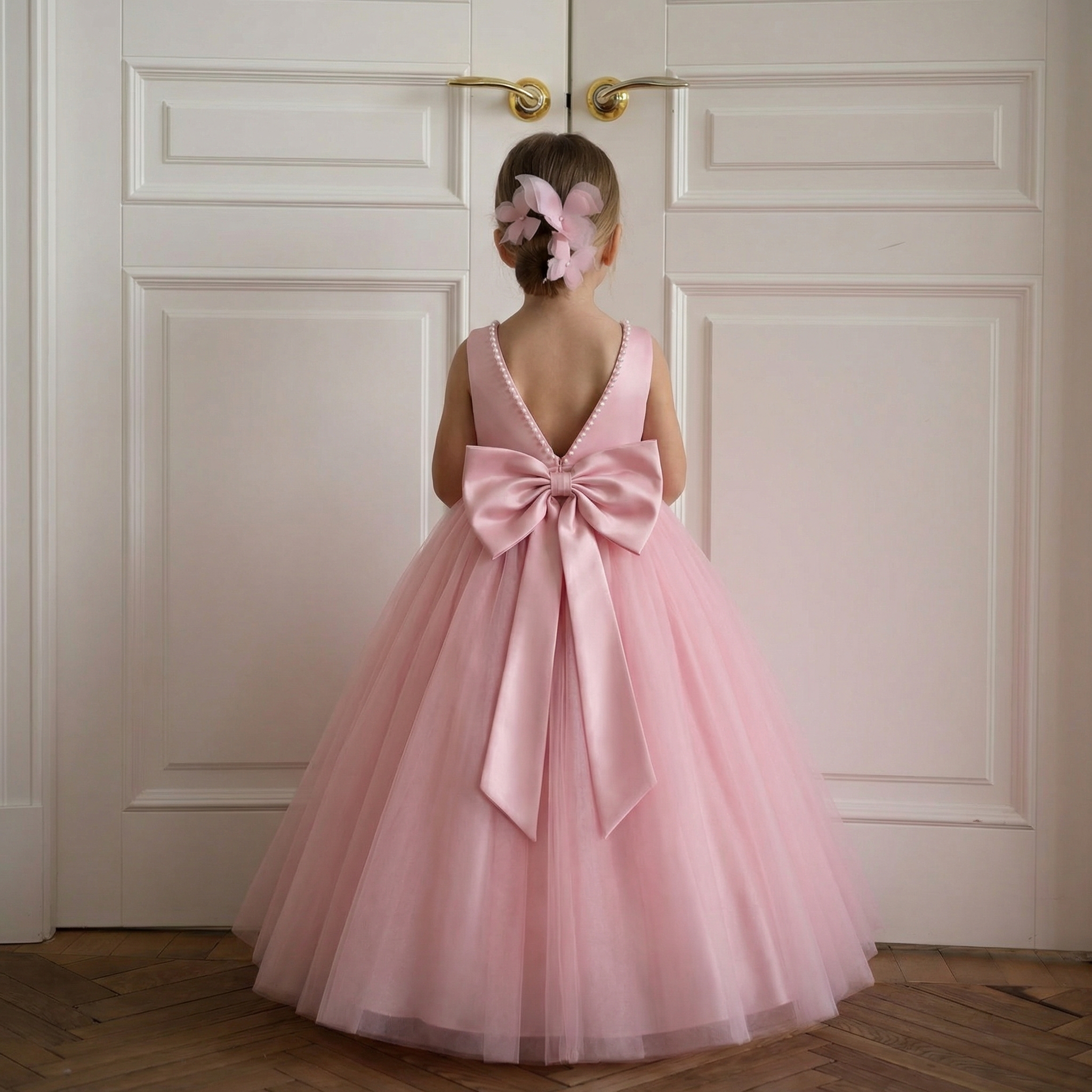 Mesh Bow Sleeveless Midi Dresses - Pink - 13-14Y - image 1