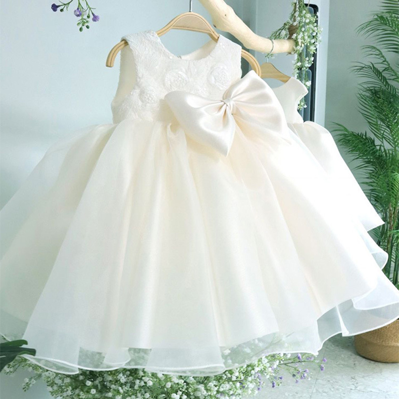 Organza Rosette Bow Sleeveless Midi Dresses - White - 15-16Y - image 1